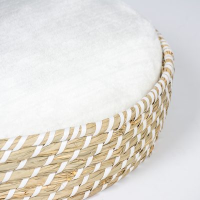 BOHO rieten mand rond & kussen beige/wit