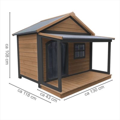 88143_2-hundehuette-veranda-braun-masse_800x800 Houten hondenhok met zadeldak en veranda