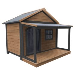 Houten hondenhok met zadeldak en veranda Houten hondenhok met zadeldak en veranda