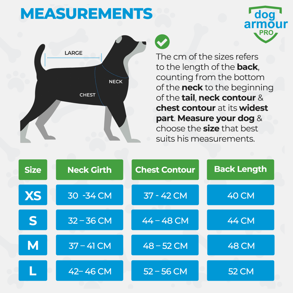 K2 anti-bijtbescherming vesten voor honden 2.0 Maattabel